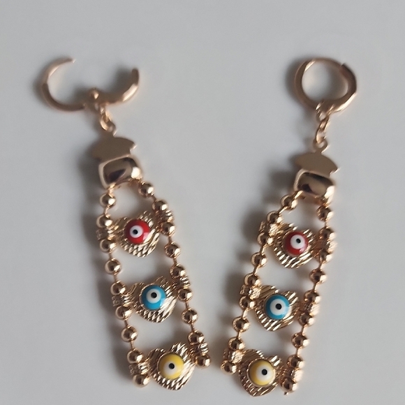 Fashion Jewelry Jewelry - Gold Evil Eye Dangle Earrings